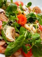 Ensalada de berros, alfalfa, tomates y champiñones  