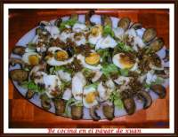   Ensalada de bacalao y champiñones