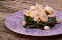   TIMBAL DE ALUBIAS VERDES CON LANGOSTINOS Y NUECES DE MACADAMIA