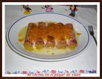   Canelones de jamón  con crema de verduras