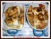   Tacos de bacalo sobre cebolla caramelizada y tempura de pimientos