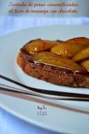   Tostada con peras caramelizadas al licor de naranja con crema chocolateada