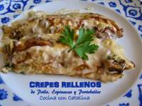   CREPES RELLENOS de Pollo, Espicanas y Hongos Portobello