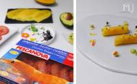   CANELÒN DE MANGO CON LANGOSTINO, MAYONESA CÌTRICA Y AGUACATE  