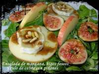   Ensalada de manzana, higos frescos y rulo de cabra con piñones