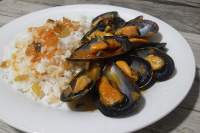   Mejillones y arroz Basmati con sabor de la India