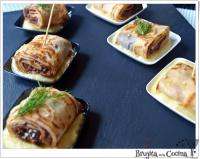 Brujita en la Cocina: Rollitos de crepes de morcilla con boletus caramelizado