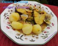   Cazuela de corvina con almejas y guisantes