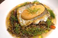   Hake, Puy Lentils Fennel & Serrano, Smoked Paprika Aioli