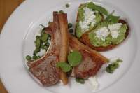   Salt marsh lamb, broad beans, feta, crostini, peas & shoots