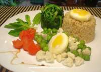   Espinaca hervida, arroz y verduras