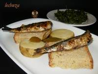   SARDINAS CON CACHELOS, PIMIENTOS DE PADRÒN  Y  PAN DE BRONA