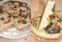   Focaccia (en horno Ferrari) con aceitunas negras y tomates secos
