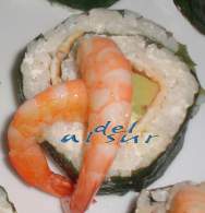   Shusi-maki de lechuga con gambas