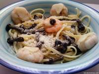   Espagueti con Setas y Gambas al Aceite de Ajo (Concurso Cocina Italiana)