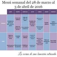 
Menú semanal del 28 de marzo al 03 de abril, tengo que empezar a variar recetas
         