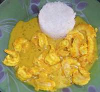   Curry de langostinos  y coco