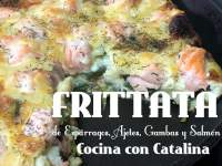   FRITTATA de Espárragos,Ajetes, gambas y Salmón