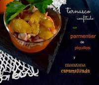 
Ternasco confitado con parmentier de piquillos y manzana caramelizada  