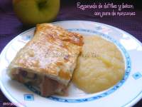 La Manzana  dulce de  Eva: Empanada de hojaldre, dátiles y bacon con puré de manzanas