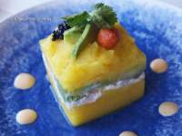   Causa rellena con topping de sobrasada y huevas de mújol