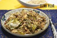   Quinoa tricolor con alcachofas y setas salteadas