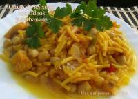   Guiso de bacalao con fideos y garbanzos