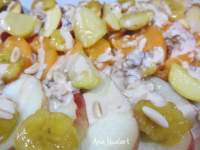   POSTRE DE ENSALADA DE TEXTURAS DE FRUTAS CON SALSA DE YOGUR 