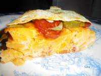   Tortilla de chorizo y vainas de microondas