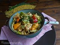   FIDEUA DE VERDURAS CON SALMON Y MEJILLONES 