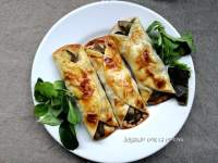   Canelones de pasta de empanadilla rellenos de salteado de setas, al horno