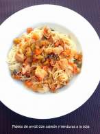 Cocinax2. Las recetas de Laurita.: Fideos de arroz con salmón y verduras a la soja
