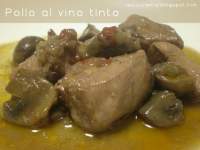   Guiso de pollo al vino tinto con champiñones